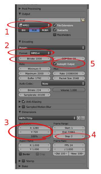 Blender settings affecting video size